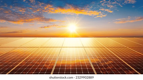 Solar panels reflect sparkling light From the sun ,Clean energy and environment. 3D rendering - Shutterstock ID 2329902889
