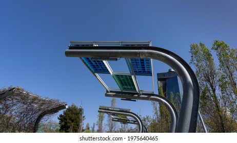 Solar panels in urban furniture in Barcelona