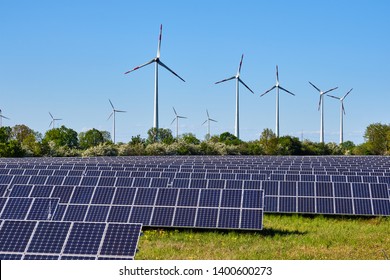 Solar panels and  wind power plants seen in Germany