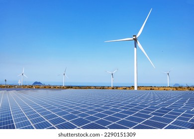 Solar panels and wind turbines for a decarbonized society - Shutterstock ID 2290151309