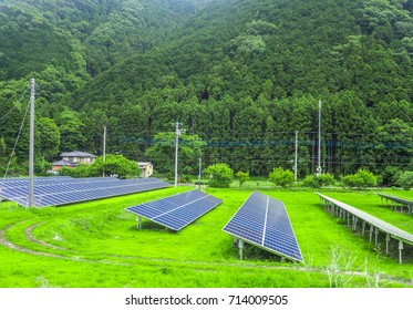 Solar Pannel Near Of Rice Fields In Japan