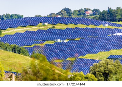 Solar Park Construction Area On A Hill