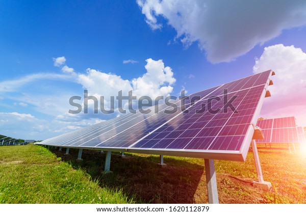 Solar power panel. Green energy.\
Electricity production. Energy pannels. Ecological\
plant.