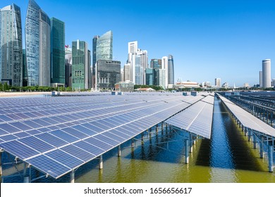 Solar Power Station With City Skyline