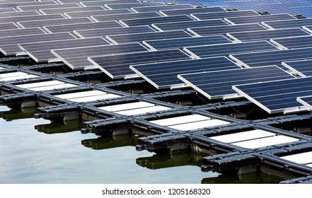 Solar power station float on water,Ecological energy renewable solar panel plant electric power.