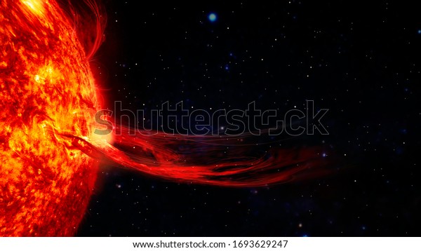 Solar prominence, solar flare, and magnetic storms.\
Plasma flash on the surface of a star. Elements of this image\
furnished by NASA.