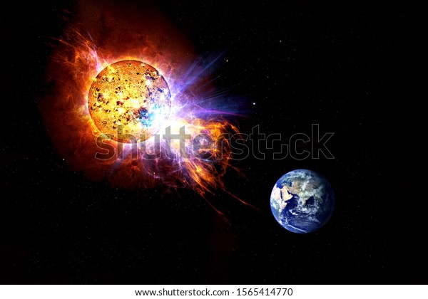 Solar storms tend to land. On a
dark background. Elements of this image were furnished by
NASA.