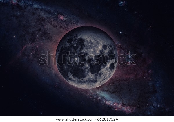 Solar System -\
Earths Moon. The Moon is Earth\'s only natural satellite. It is one\
of the largest natural satellites in the Solar System. Elements of\
this image furnished by\
NASA.