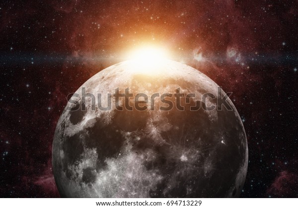 Solar System -\
Earths Moon. The Moon is Earth\'s only natural satellite. It is one\
of the largest natural satellites in the Solar System. Elements of\
this image furnished by\
NASA.