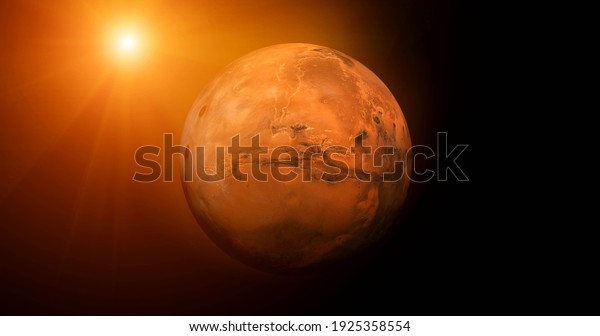 Solar System -\
Mars. Planet near Sun. Mars is a terrestrial planet with a thin\
atmosphere, having craters, volcanoes, valleys, deserts. Elements\
of this image furnished by\
NASA