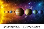 Solar system planet, comet, sun and star. Elements of this image furnished by NASA. Sun, mercury, Venus, planet earth, Mars, Jupiter, Saturn, Uranus, Neptune.  Science and education background.