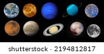 The Solar System planets and the Moon on black background. Elements of the image furnished by NASA.