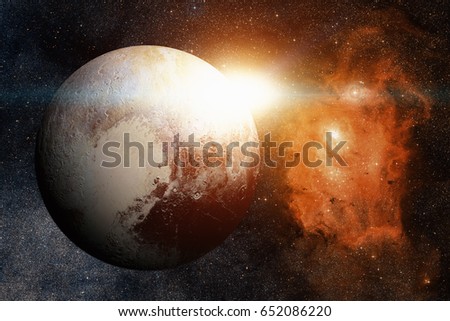 Solar System - Pluto. It is a dwarf planet in the Kuiper belt, a ring of bodies beyond Neptune. It is the largest known dwarf planet in the Solar System. Elements of this image furnished by NASA.