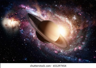 Solar System - Saturn. It is the sixth planet from the Sun and the second-largest in the Solar System. It is a gas giant planet and has a ring system. Elements of this image furnished by NASA. - Powered by Shutterstock