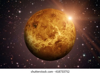 Solar System - Venus. It is the second planet from the Sun. It is a terrestrial planet. After the Moon, it is the brightest natural object in the night sky. Elements of this image furnished by NASA.