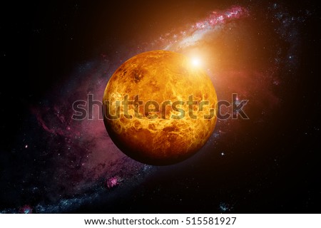 Solar System - Venus. It is the second planet from the Sun. It is a terrestrial planet. After the Moon, it is the brightest natural object in the night sky. Elements of this image furnished by NASA.