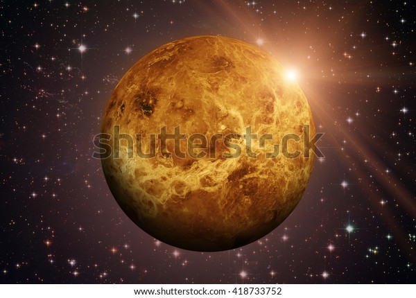 Solar System - Venus. It is the second planet from\
the Sun. It is a terrestrial planet. After the Moon, it is the\
brightest natural object in the night sky. Elements of this image\
furnished by NASA.