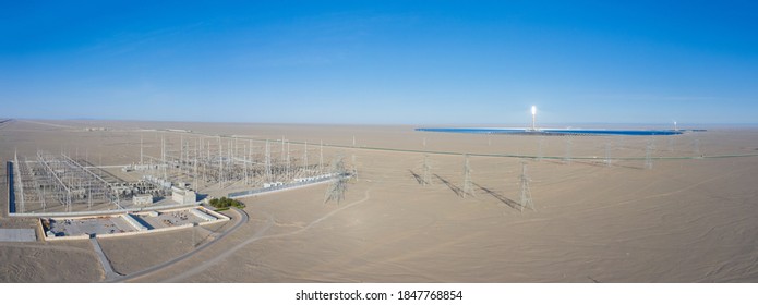 Solar Thermal Power Station And Transformer Substation On Desert, Dunhuang City, Gansu Province, China