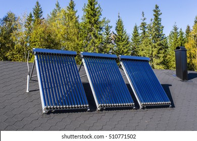 Solar Water Heater Installed On A Roof