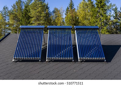 Solar Water Heater Installed On A Roof