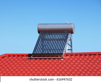 Solar Water Heater On A Roof