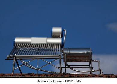 Solar Water Heating System On A House Roof