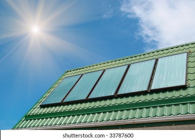 Solar Water Heating System On The Roof.