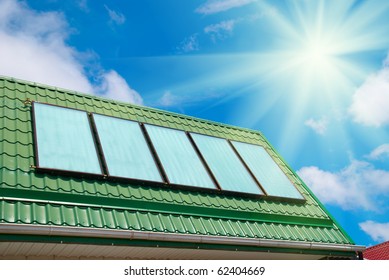 Solar Water Heating System On The Roof.