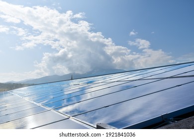 Solarcell panels on the roof of the builiding after cleaning. It's very clear and and works efficiently.