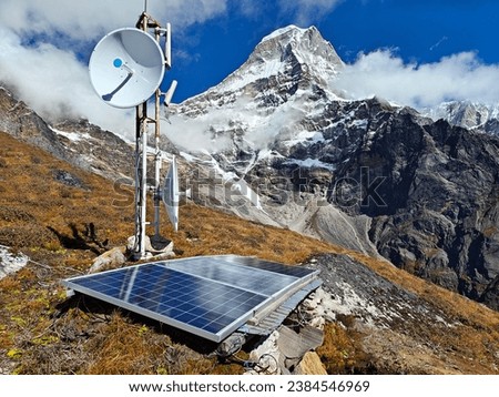 Solar-powered antenna in Himalaya mountains. Nepal. 