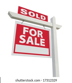 Sold For Sale Real Estate Sign Isolated On A White Background.