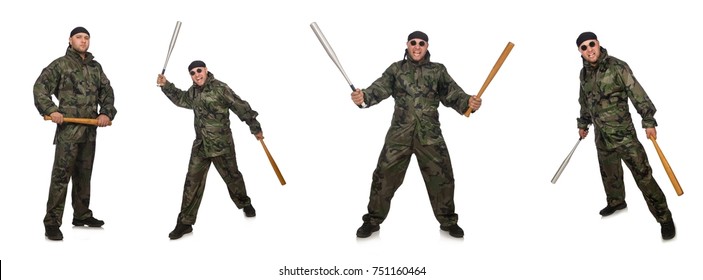 Soldier with baseball bat on white - Powered by Shutterstock