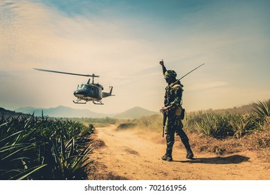 Soldier Looking Victorious Apache Helicopter Fly Stock Photo (Edit Now ...