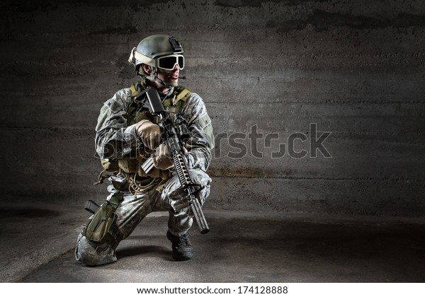 Soldier Mask Rifle Backpack Stock Photo 174128888 | Shutterstock