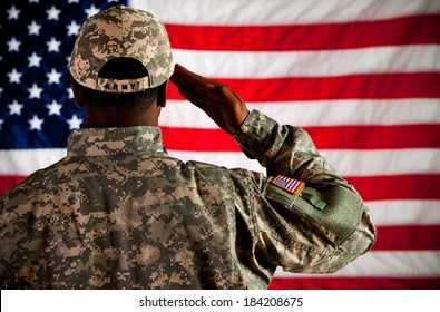 Soldier: Military Man Saluting US Flag