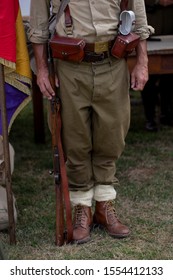 Soldier Next To The Flag Of The Second Spanish Republic	