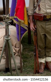 Soldier Next To The Flag Of The Second Spanish Republic	