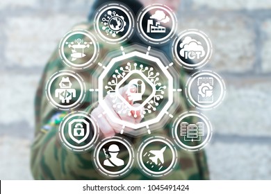 Soldier Pressing Circuit Board Head Ai Button On A Virtual Interface. Smart Military Technology. Artificial Intelligence Learning Machine Information Modern Robotics Army.