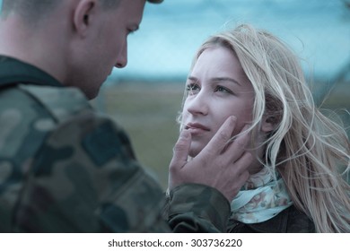 Soldier Saying Goodbye To Beauty Upset Wife