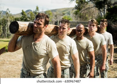 Soldiers carrying a tree log in boot camp - Powered by Shutterstock