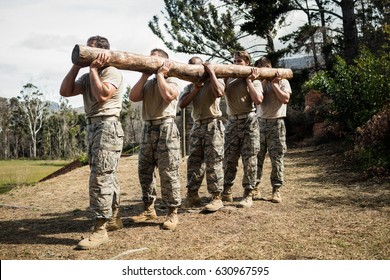 Soldiers carrying a tree log in boot camp - Powered by Shutterstock