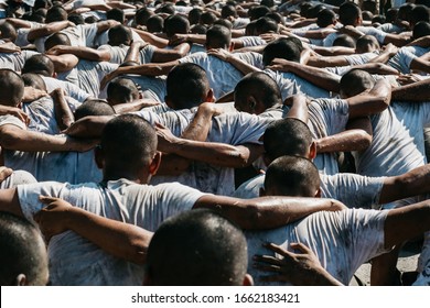 Soldiers game on military training ground ( battle camp ). Action. Operation Trainer giving training to military soldiers at boot camp Heavily Hot sun - Powered by Shutterstock