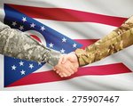 Soldiers handshake and US state flag - Ohio