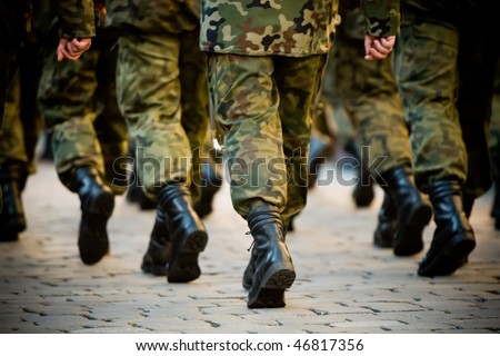 Soldiers march in formation (Motion Blur)