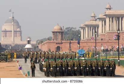 Soldiers Marching Down The Raj Path In Preparation For Republic Day Parade, New Delhi, India