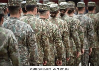 Soldiers in marching formation during military recruitment  - Powered by Shutterstock