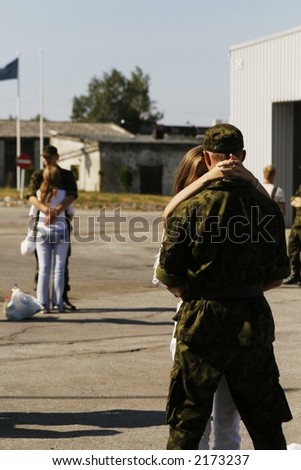 soldiers meeting with their girlfriends