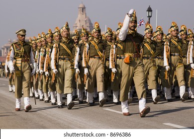 Soldiers Parading Down The Raj Path In Preparation For The Republic Day Parade, New Delhi, India