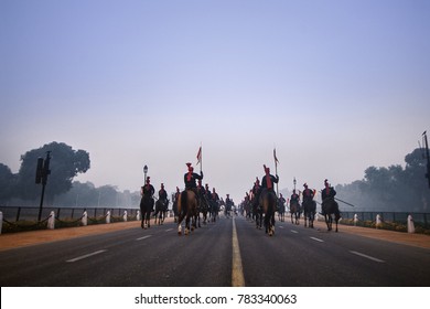 Soldiers Practice For The Republic Day Parade On Horses In New Delhi, India.