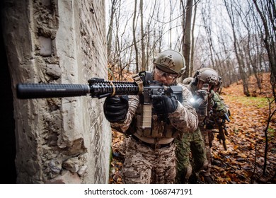 Soldiers Private Military Contractors Aiming Rifle Stock Photo 